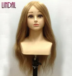 LINDAL human hair mannequin dolls training extension female styles hair styling dummy heads 220g human hair with shoulders