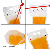 Pochette d'emballage plastique personnalisée refermable pour liquides, boissons et jus, avec paille intégrée