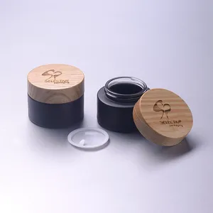 Toples Krim Kaca Beku Mewah 30Ml 50Ml, Toples Krim Kaca dengan Tutup Kayu Hitam