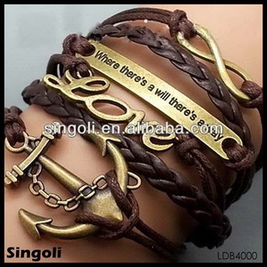 pulsera de cuero de tenis ancla amor infinito y el lema de la pulsera de cuero marrón para el mejor amigo - Product Image 1