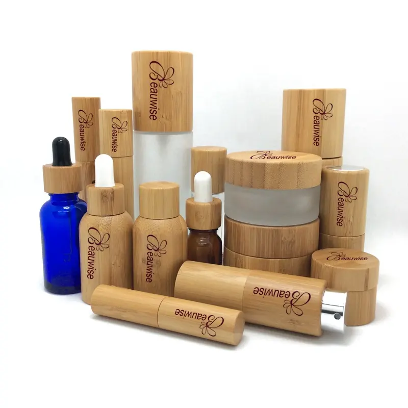 Оптовая продажа 100% натуральных и экологически чистых стеклянных бутылок с бамбуковой крышкой с полной бамбуковой упаковкой на заводе.