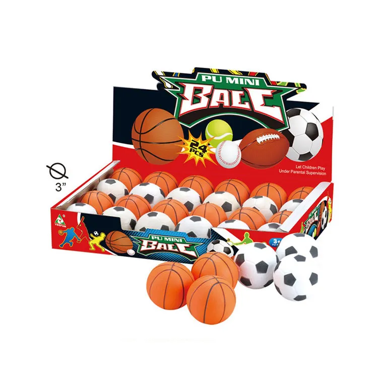 Promosyon hediye oyuncak 3 "Mini PU stres topu 24 paket yumuşak basketbol futbol 2ASST