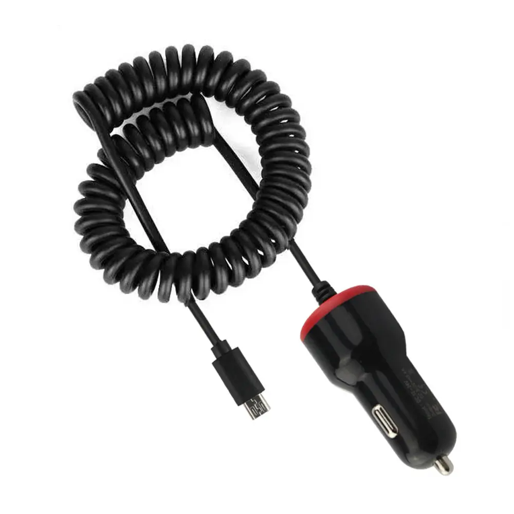 Coiled Cable Micro USB In Car Phone Charger for Most Mobile Phones 5V 2.4A Android / TYPE C