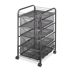 4 Tier Rolling <strong>Metal</strong> Mesh Storage Cart with Drawers <strong>File</strong> <strong>Cabinet</strong> - Product Image 1