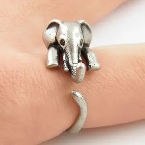 最新银戒指设计仿古复古合金动物大象发戒指
