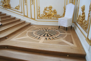 <span class=keywords><strong>Parquet</strong></span> en bois d'art, incrustation de bois, médaillon en noyer et <span class=keywords><strong>acajou</strong></span>, bordures, designs du milieu du siècle - Product Image 3