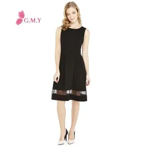 女士膝盖长度短无袖黑网巴基斯坦连衣裙设计