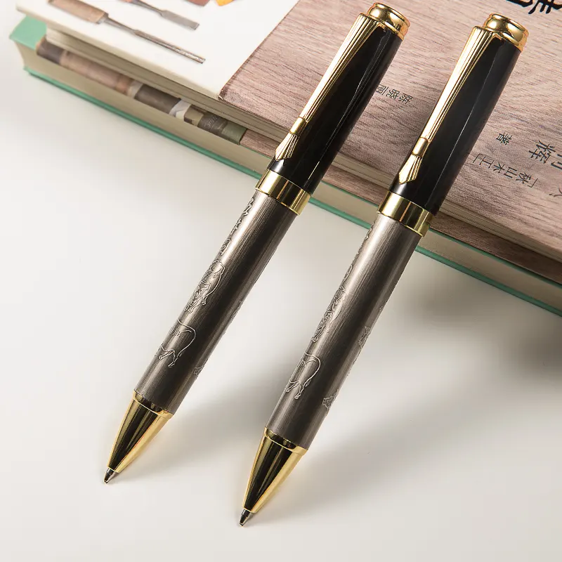 nw Arrival custom metal business brass embossing five oxen embossed barrel pen