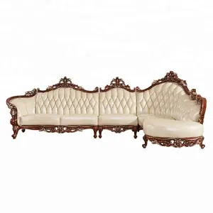 Turkije crème kleur sectionele sofa woonkamer sofa houten gesneden chaise lounge lederen sofa