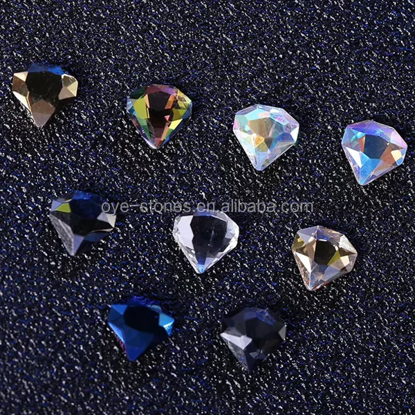 Factory direct sales excellent quality metallic color diamond shaped glass stones,nail art rhinestone