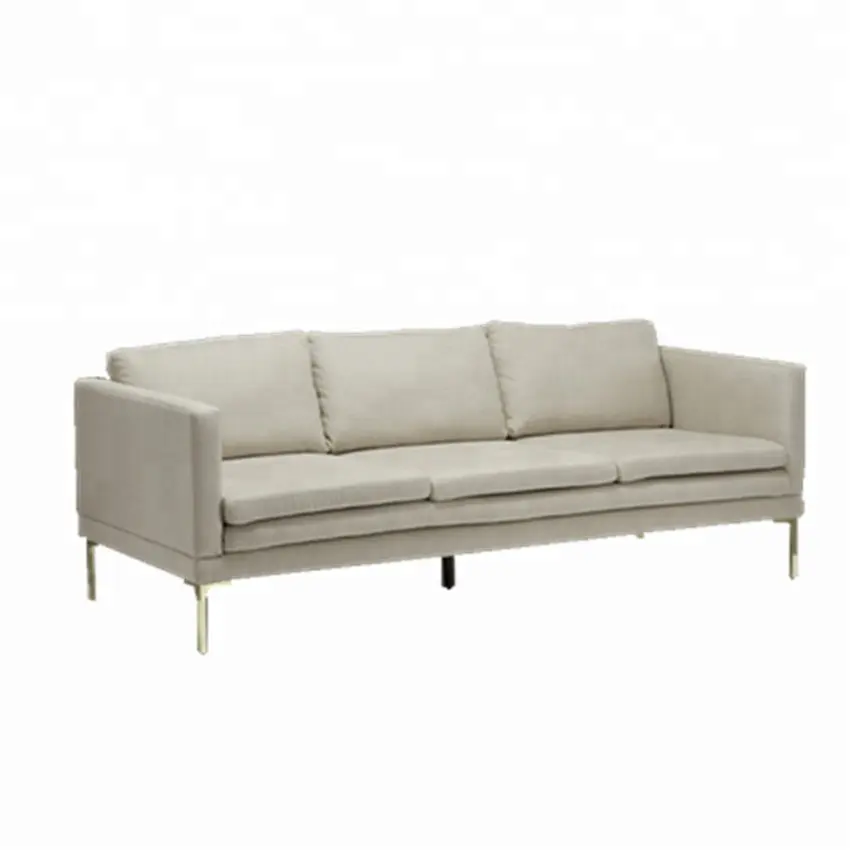 Japanese Style Simple Sofa,White Living Room 3 Seater Sofa with Golden Legs for Hotel,Restaurant