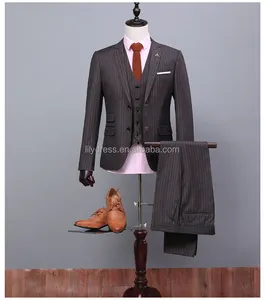 Wholesale Men Suit Mens Complete Designer Tuxedo Custom Make (jacket+pant+tie+waistcoat) NA33 Brown With White Stripe Suits