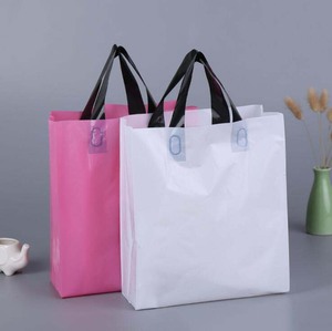 Custom Printed Merchandise Punch Die Cut clear Plastic Shopper Ldpe Hdpe Handle Bag Shopping Bag
