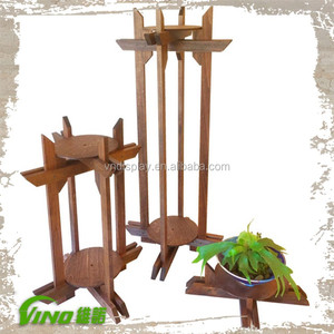 2 tiers <b>wooden</b> plant shelf <b>wooden</b> plant stand outdoor display flower store decoration holder handcrafted <b>garden</b> rack - Product Image 3