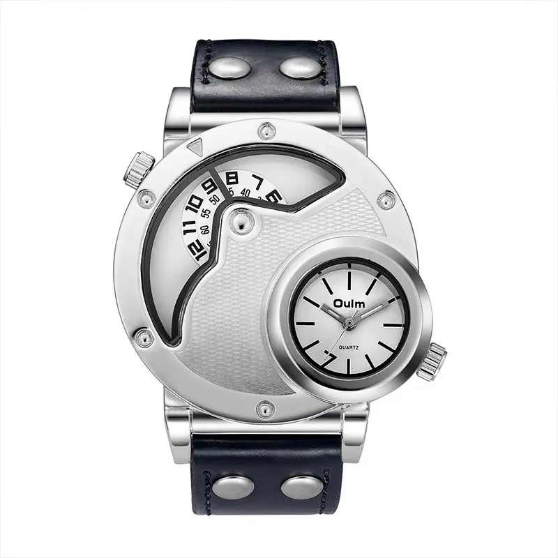Toploolm — montre-bracelet en cuir pour hommes, Design Unique, multi-zones de temps, 9591