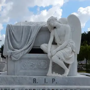 Hand Carved Sad Lying Weeping Angel Marble Cemetery Statue