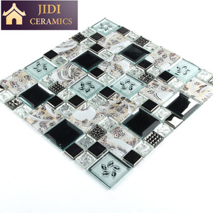 Tường Trang Trí Hai Màu Vàng Và Bạc Lá Kim Loại Pha Trộn Thủy Tinh Khảm 3D Gương Mẫu Gạch - Product Image 5