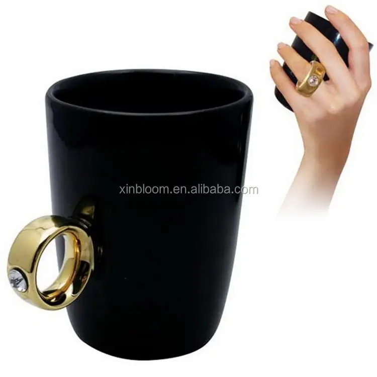 Kreative einzigartige liebhaber glasierte schwarz und weiß diamant ring geschenk paar porzellan kaffee milch tee becher