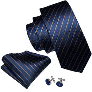 LELE Fashion Blue Business Style 100% Silk Men Tie Striped Pattern Neck Ties