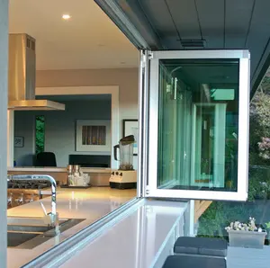 निर्माण आधुनिक डिजाइन bifold तूफान टेम्पर्ड कांच की खिड़की एल्यूमीनियम तह ग्लास विंडोज