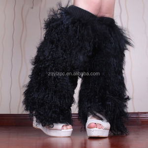 Mongolian Curly Sheep Fur Boot Cover Tibetan Real Lamb Fur <strong>Leg</strong> <strong>Warmer</strong> for Women - Product Image 4