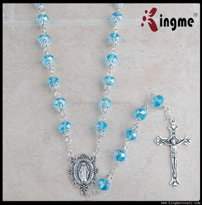 Cuentas de cristal azul claro, 6x8mm, collar del rotario católica con Medalla de la Virgen María, gran oferta - Product Image 4