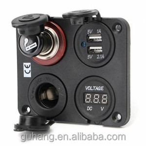 Chargeur de <span class=keywords><strong>voiture</strong></span> 12V 4-en-1 à montage sur panneau avec double <span class=keywords><strong>prise</strong></span> <span class=keywords><strong>USB</strong></span> et voltmètre - Product Image 2