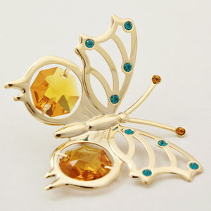 Crystocraft Figurine décorative en métal plaqué or, motif papillon et fleur, style art populaire européen, ornée de cristaux taille brillant, pour la vente en gros - Product Image 3