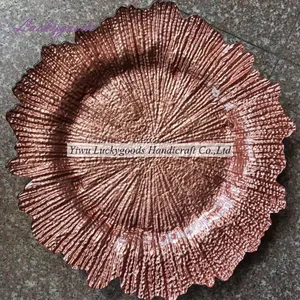 BL211106-1 popular selling glass charge plate 13 Inch Wholesale Sea Sponge rose gold charger plate