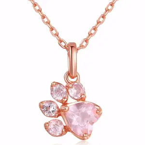 Neue Ankunft Cute Bear Paw Hund Katze Klaue Rose Gold Anhänger Halskette für Frauen Romantische Hochzeit Rosa CZ Liebe Footprint halsketten