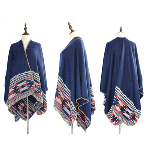 Wholesale Winter Jacquard Stole Shawl Scarf Custom Mexican <strong>Lady</strong> Stripe Acrylic <strong>Poncho</strong> - Product Image 1