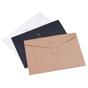 Button Closure A4 C6 A5 File Paper Hot Sales Kraft String Tie Envelope Wholesale Custom Cheap Black Wallet Envelope