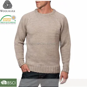 Merino suéter de lã para homens, pescador tripulado