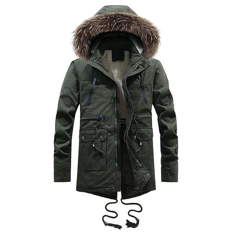 Men's Fashion Trench Coat Winter Jacket Long Coat Parka With Fur Hood