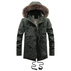Мужской модный тренчкот, зимняя куртка, длинное пальто, парка с меховым капюшоном
