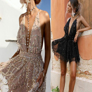 Vestido corto femenino de verano con lentejuelas, minivestido Sexy con lentejuelas <span class=keywords><strong>para</strong></span> mujer, Espalda descubierta, <span class=keywords><strong>para</strong></span> <span class=keywords><strong>fiesta</strong></span> y <span class=keywords><strong>playa</strong></span> - Product Image 5