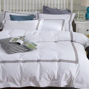 300TC 새틴 침대 시트 수 놓은 이불 커버 세트 - Product Image 2