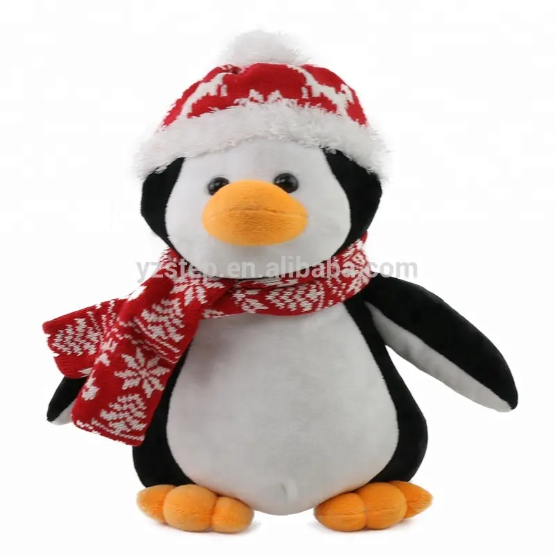 Мягкие рождественские игрушки в виде пингвина, красный шарф и шапка, мягкая плюшевая игрушка