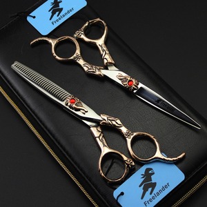 Ciseaux de coiffure professionnels 6,0 pouces Freelander 440C TB-67 Red Diamond Sun Flower – Indispensable pour salon de coiffure haut de gamme – Magnifiques ciseaux - Product Image 1