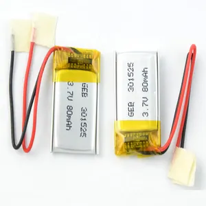 מכירה לוהטת ליטיום 301525 3.7v 80mah נטענת ליתיום פולימר סוללה