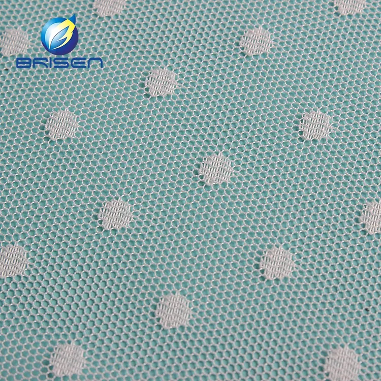 Groothandel Custom White Dot Design 100% Polyester Dobby Mode Bruiloft Tule Stoffen