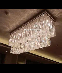 Luxury Large Rectangle Shape 2 Layers Crystal Ceiling Lamp Hotel Decoration Chandelier Modern LED Lighting and Circuitry Design