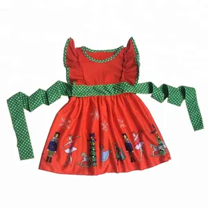 Crear su propia impresión Boutique de bebé rojo de Navidad chica vestido con cinturón venta al por mayor de invierno