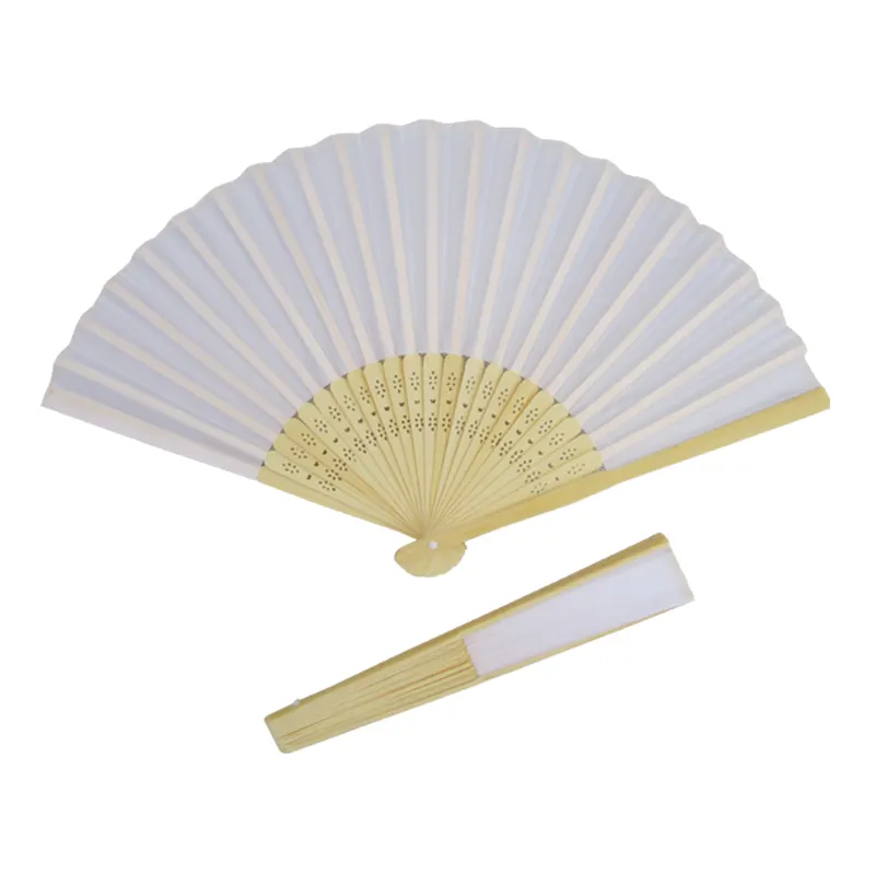 Bruiloft return gift wit vouwen stof Hand Fans met bamboe ribben