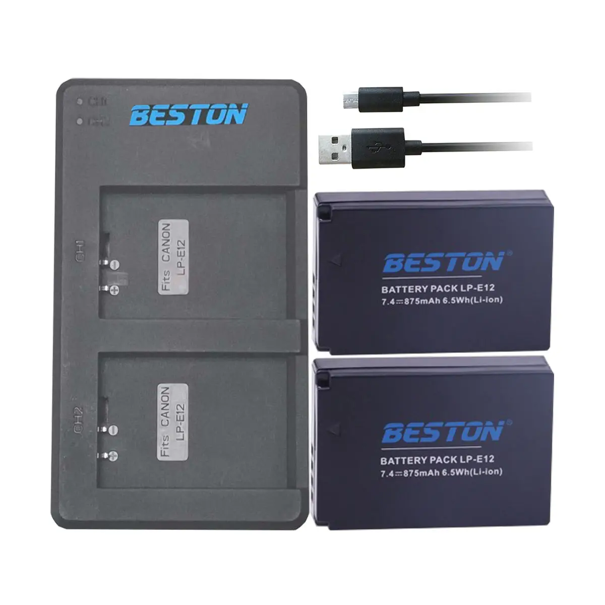 Beston 2 Pack LP-E12 Ricaricabile al litio battery pack e Dual USB Caricatore portatile per Canon EOS M100, rebel SL1, EOS 100D