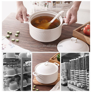 Pot à soupe et soupière en céramique blanche en gros avec couvercle et poignée 1800 ml - Product Image 5