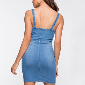 Più nuovo a buon mercato anteriore chiusura a <span class=keywords><strong>cerniera</strong></span> donne di modo di bodycon del <span class=keywords><strong>vestito</strong></span> di jeans - Product Image 3