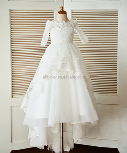 Abito da ragazza di fiore da sposa in <span class=keywords><strong>Tulle</strong></span> di pizzo a maniche lunghe con spalle scoperte e abito da festa di compleanno per principessa in treno - Product Image 1