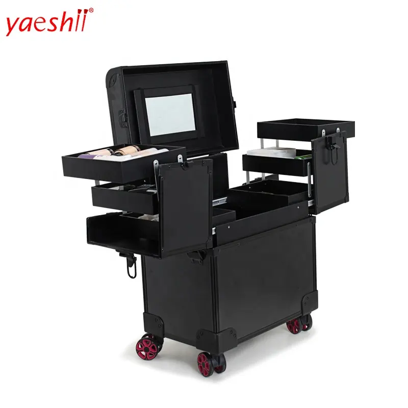 Yaeshii Aluminum Professional Beauty Makeup Artist Travel Makeup Case With Mirror Trolley Case
