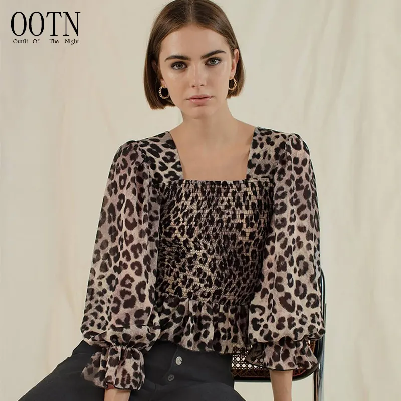 OOTN Retro Base Square Collar Blusas Mujer De Moda Spring 2022 New Loose Leopard Print Woman Blouse Long Sleeve Women's Shirt